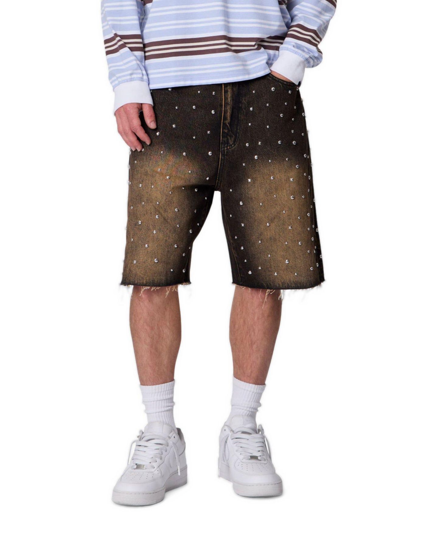 Мужские шорты mnml Baggy Stud Denim, 9" Inseam, цвет: Чёрный — фото 2