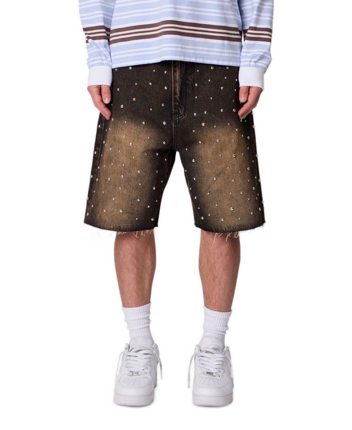 mnml Men's Baggy Stud Denim Shorts, 9" Inseam - Black