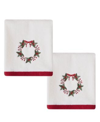 Patchwork Plaid Cotton Decorative Embroidered Hand Towel, 2-Pack