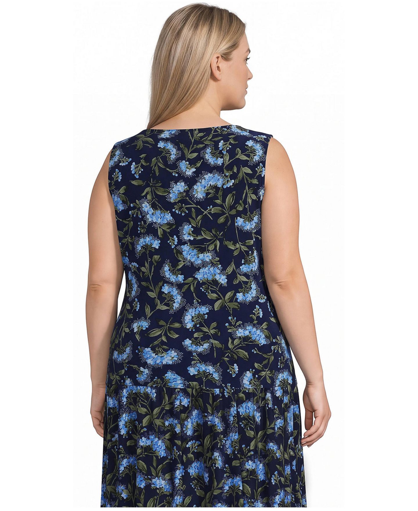 Женский топ Lands' End Plus Size Sleeveless Silky Knit Drape Front, цвет: Глубокий морской / Синий — фото 3