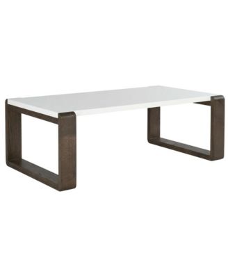 Mid-Century Modern White and Coffee Table with Wood Frame