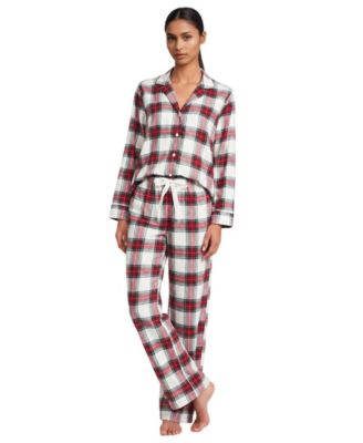 Women's Flannel 2 Piece Pajama Set - Long Sleeve Shirt and Pants