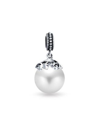 Romantic Faux White Pearl Dangle Bead for Bracelet .925 Sterling Silver