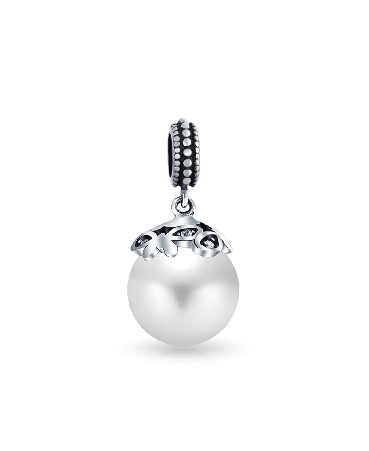 Bling Jewelry Romantic Faux White Pearl Dangle Bead for Bracelet .925 Sterling Silver - White