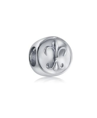 Symbolic Ornate Fleur De Lis Charm Bead for Bracelet .925 Sterling Silver
