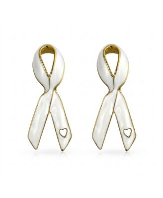 Open Heart White Enamel Ribbon Survivor Brooch Pin Set-2