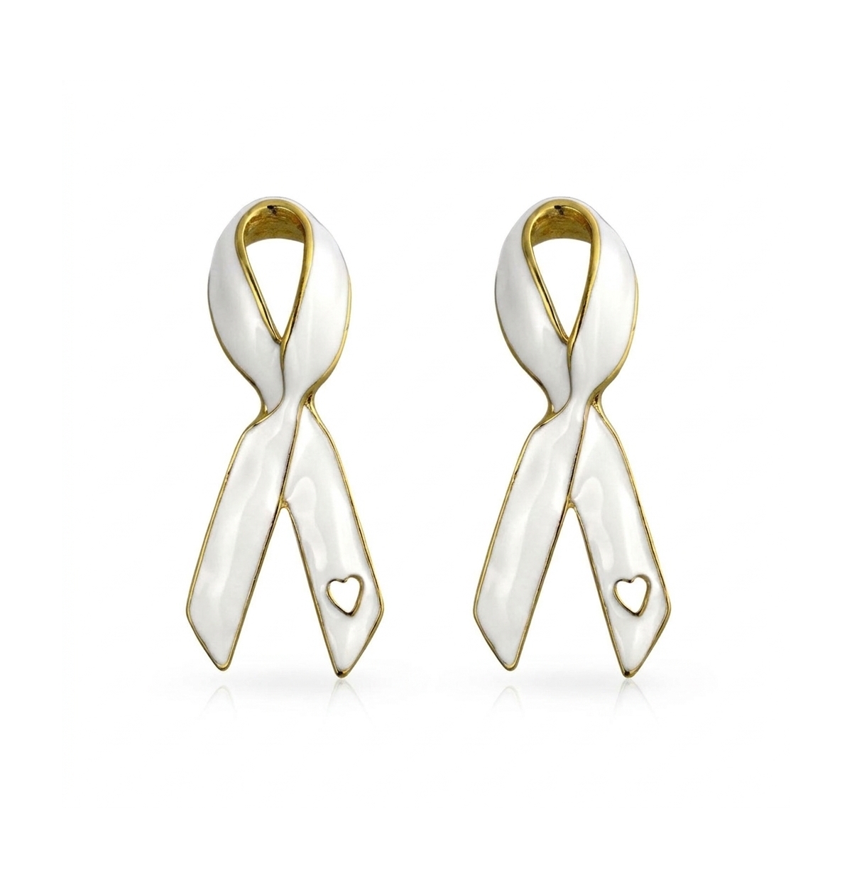 Bling Jewelry Open Heart White Enamel Ribbon Survivor Brooch Pin Set-2