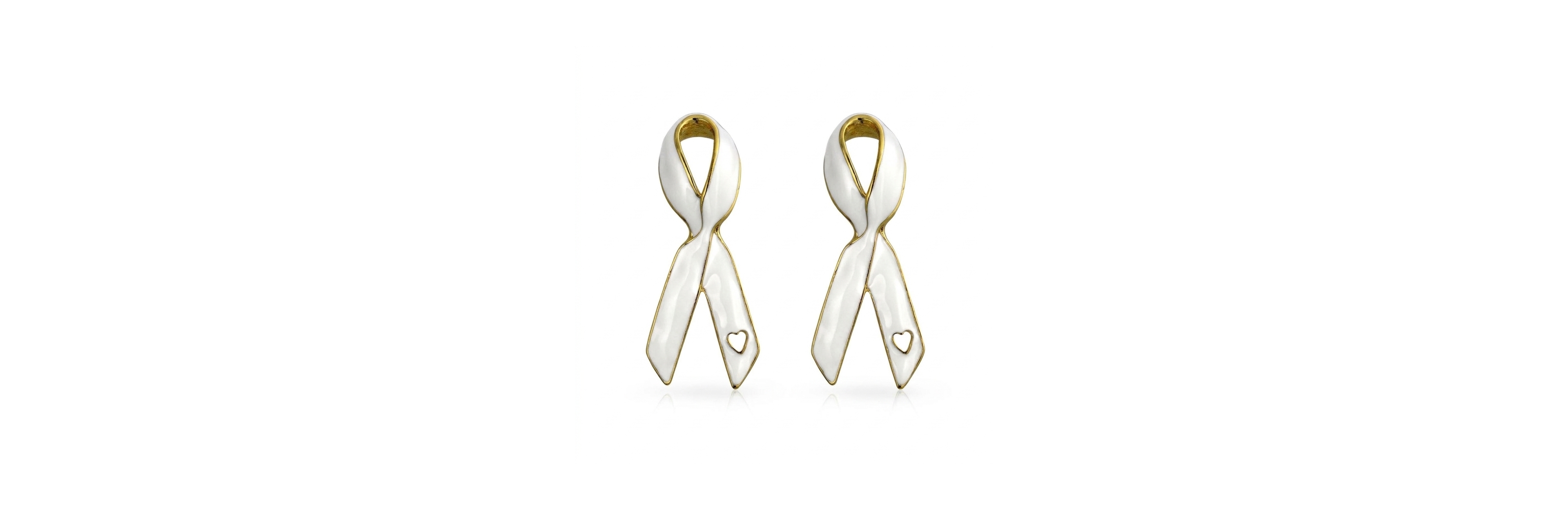Bling Jewelry Open Heart White Enamel Ribbon Survivor Brooch Pin Set-2