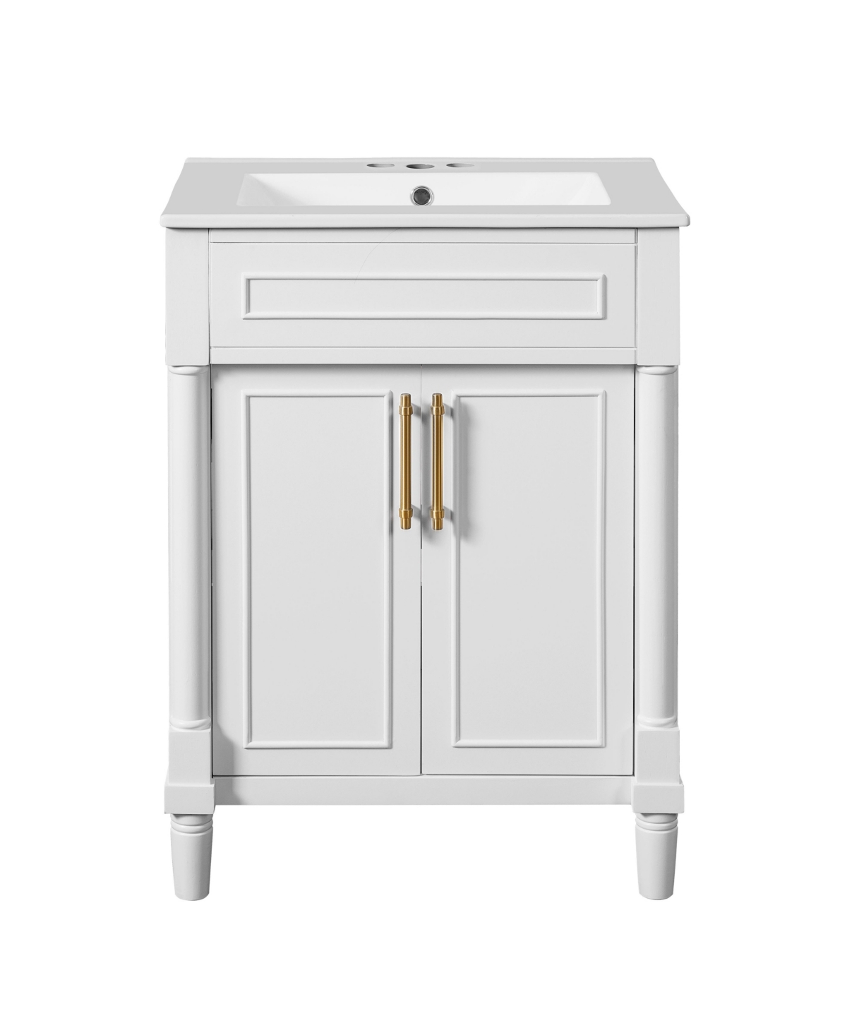 Sillysis 24 Inch Freestanding Bathroom Vanity, Mdf Cabinet with Solid Wood Frame, Ceramic Integrated Sink - White