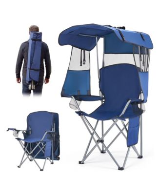 Folding Camping Chair with Canopy Shade, Portable Beach Chair with Storage Pocket, Dual Cup Holders, 330 lbs Weight Capacity, Carry