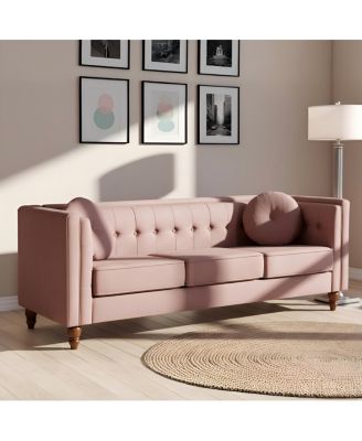 Classic Tufted Velvet Chesterfield Sofa with Wood Legs