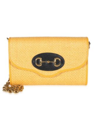 Yellow Raffia Azalea Calfskin Small Horsebit 1955 Chain Shoulder Bag