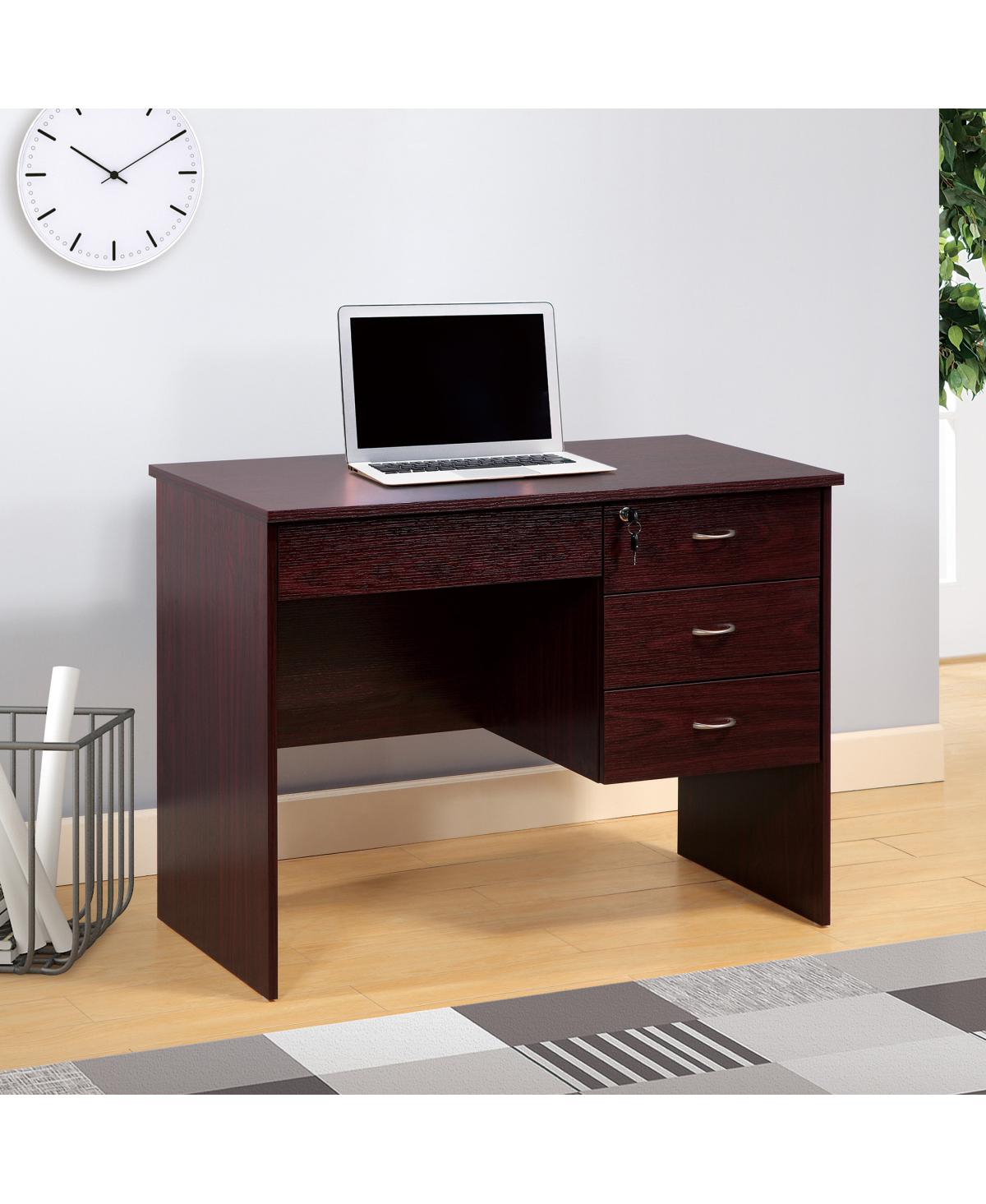 Streamdale Furniture Student Desk with 3 Locking Drawers and Modesty Panel - Mahogany