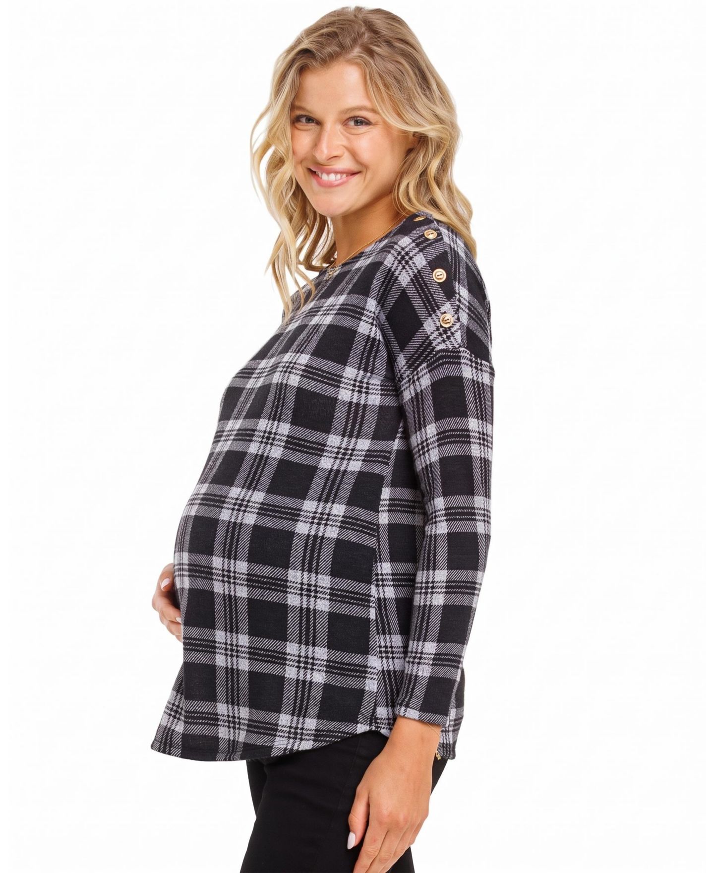 Женский топ Hello Miz Maternity Plaid Boat-Neck Long-Sleeve, цвет: Чёрный — фото 4