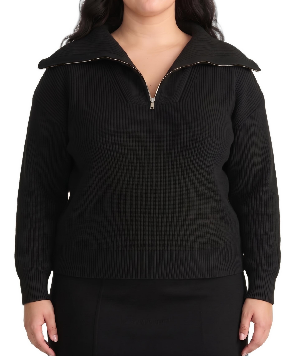 Universal Standard Plus Size Brenda Ribbed Quarter-Zip Sweater - Black