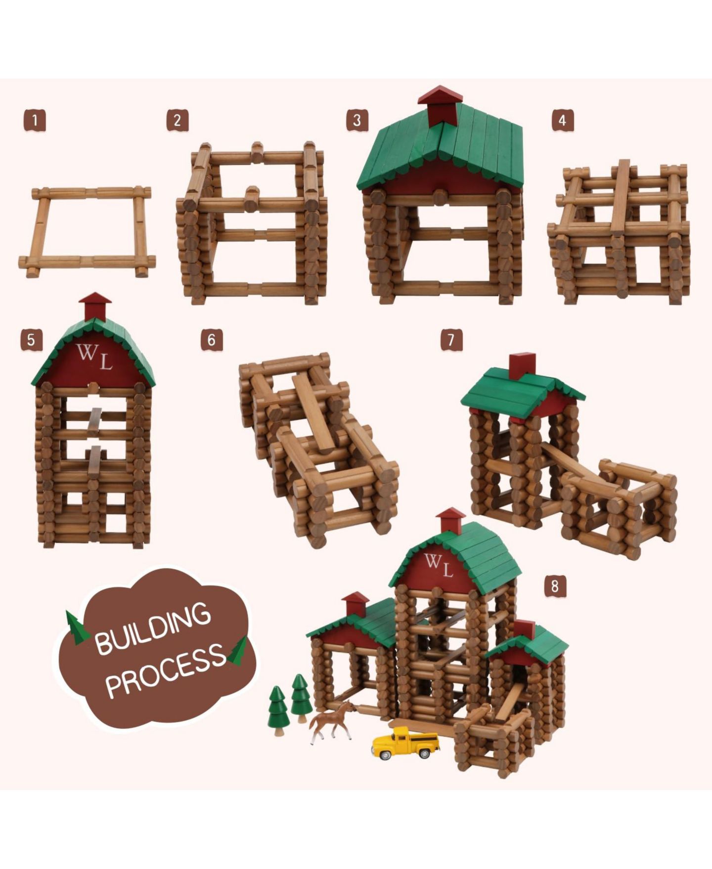 Детский конструктор GNUADZ Log Cabin 330-Piece Building Set, Ages 3+, цвет: Villas — фото 5