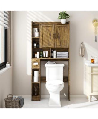 Farmhouse Over-the-Toilet Storage Cabinet with 2 Barn Doors Adjustable Shelves and Tissue Holder for Bathroom