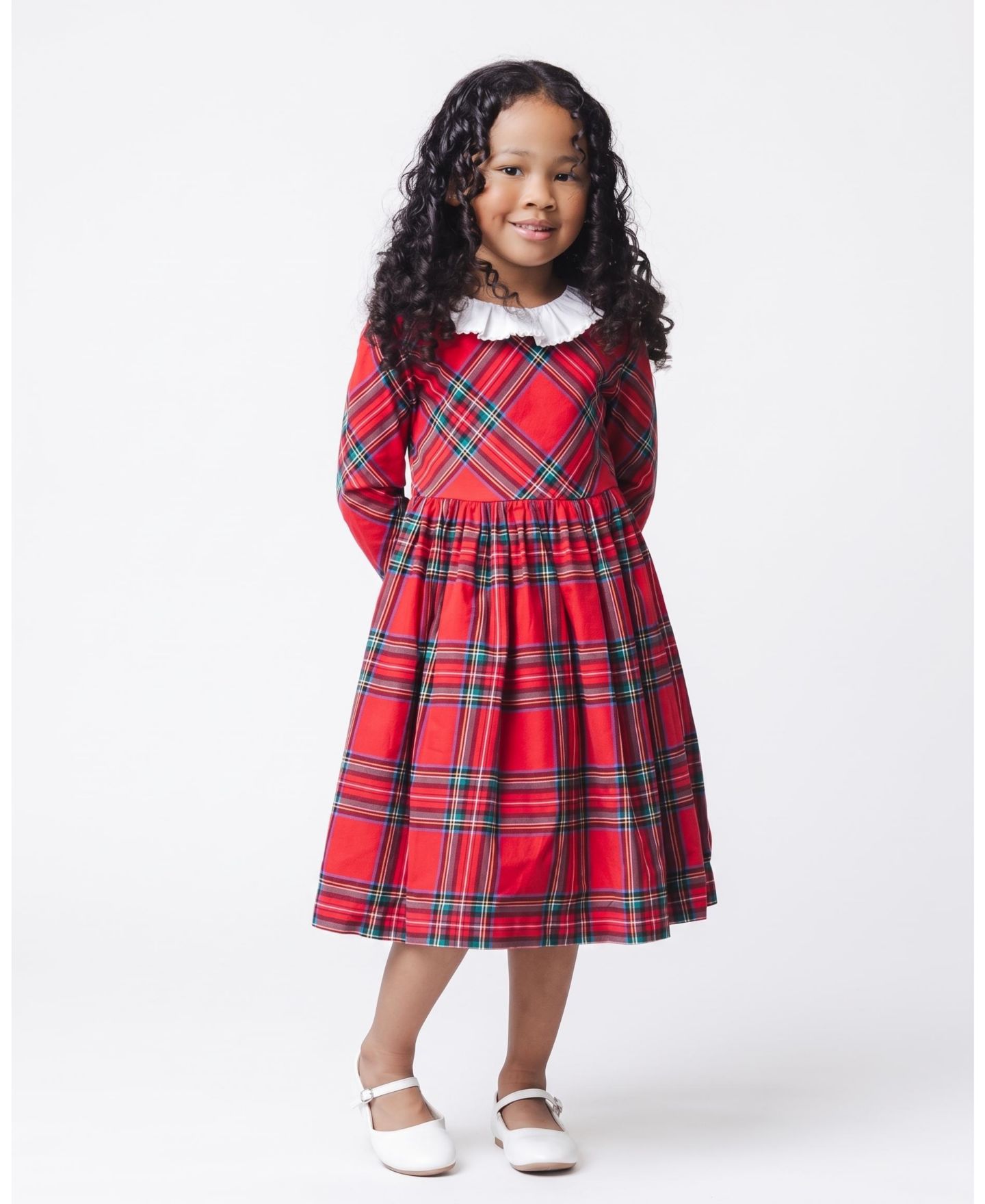 Платье Hope & Henry Long-Sleeve Plaid Ruffle-Collar Dress для девочек, цвет: Красный — фото 4