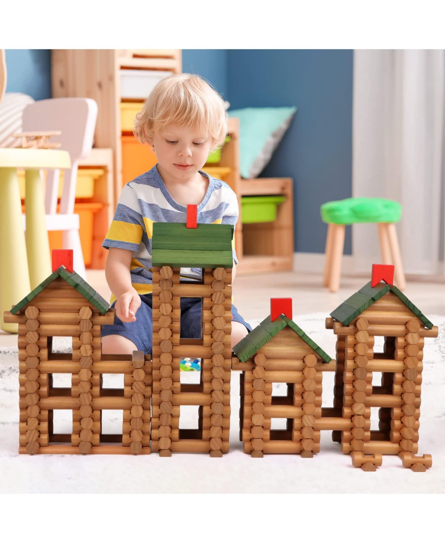 Детский конструктор GNUADZ Wooden Logs 530-Piece Building Set, Ages 3+, цвет: Разноцветный — фото 3