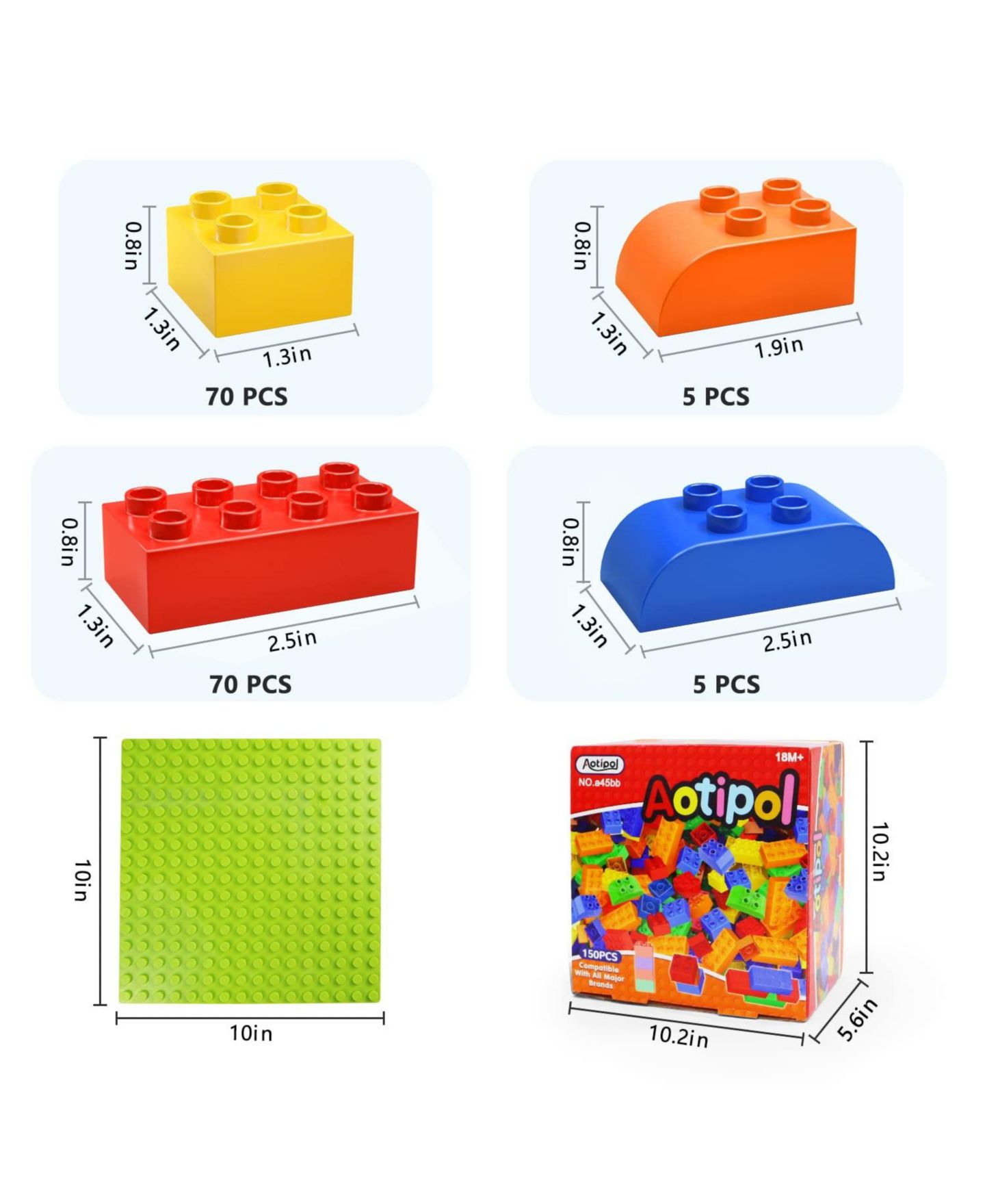 Детские конструкторы GNUADZ Big Building Blocks 150-Piece Set, Ages 2-5, цвет: Разноцветный — фото 4