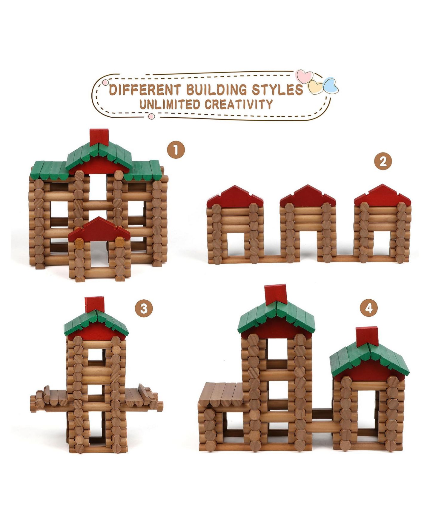 Детский конструктор GNUADZ Wooden Log 208-Piece Building Set, Ages 3+, цвет: Classic — фото 2