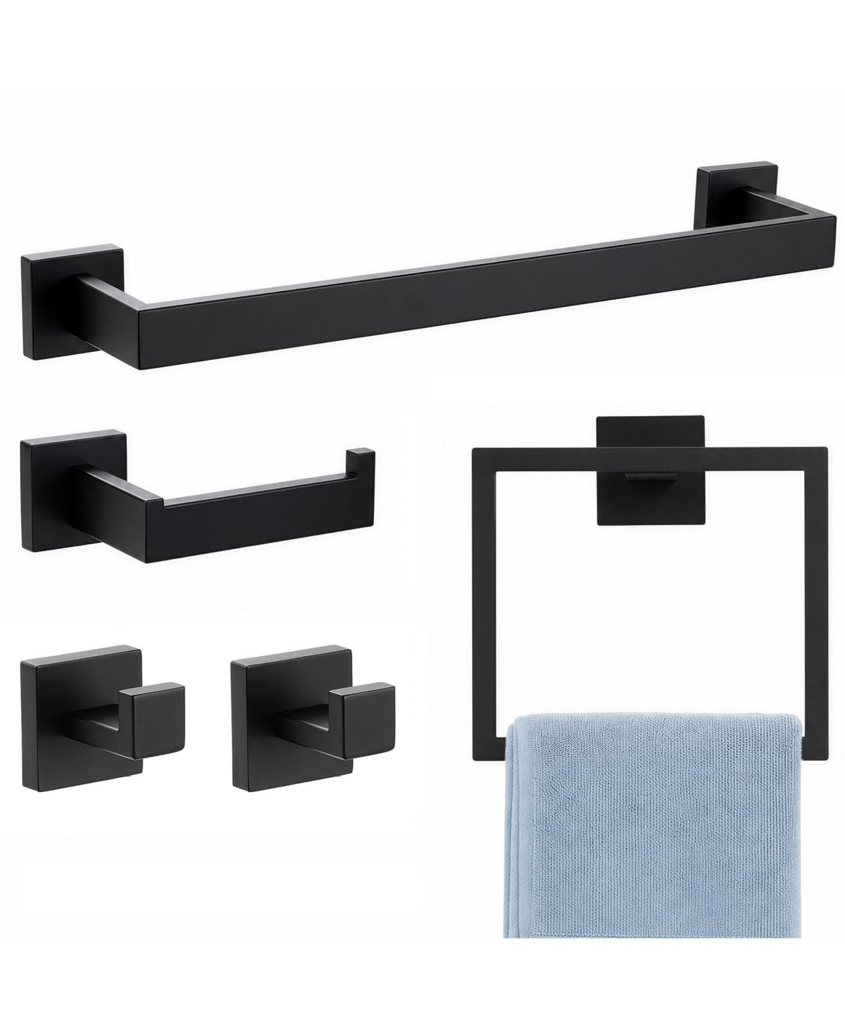 Cyqbd 5 Piece 16" Towel Bar Rack Bathroom Hardware Wall Mounted SUS304 - Matte black