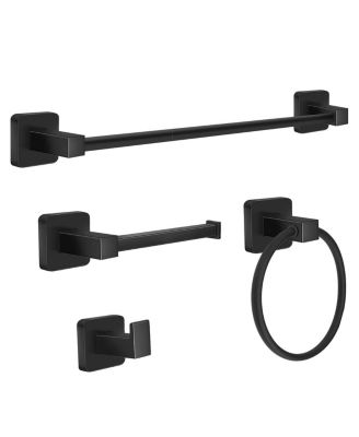 4 Pieces 20" Bathroom Hardware Set Towel Bar Ring Robe Hooks Toilet Paper Holder
