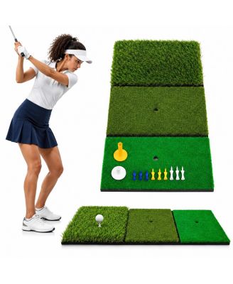 3 In 1 Turf Golf Practice Mat Portable Indoor Outdoor Swing Putting Chipping Training Aid With Tees