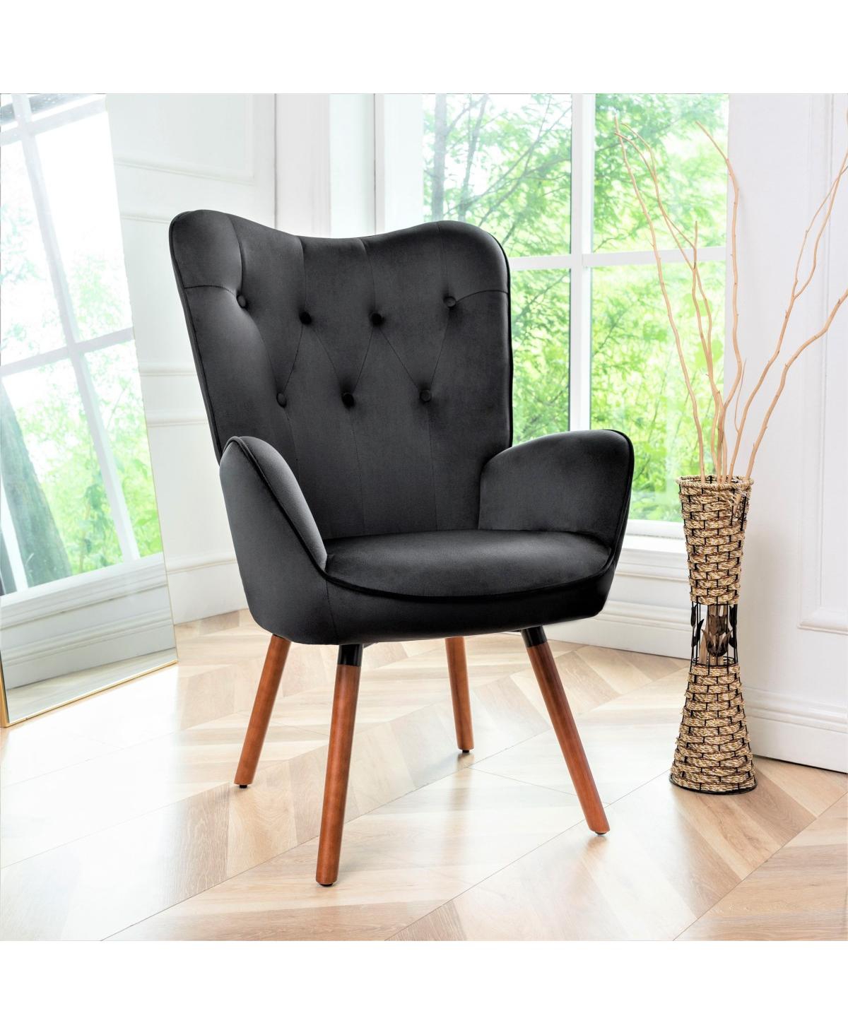 Streamdale Furniture Mid-Century Modern Wingback Accent Chair with Wood Legs - Black