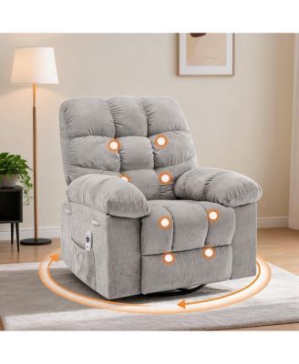 Swivel Rocker Recliner Chair Comfy Chenille Upholstered Single Sofa with Massage, Lumbar Heat, Side Pockets Chair