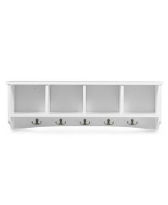 Wall-Mounted Entryway Shelf Coat Rack with 4 Cubbies and 5 Double Hooks