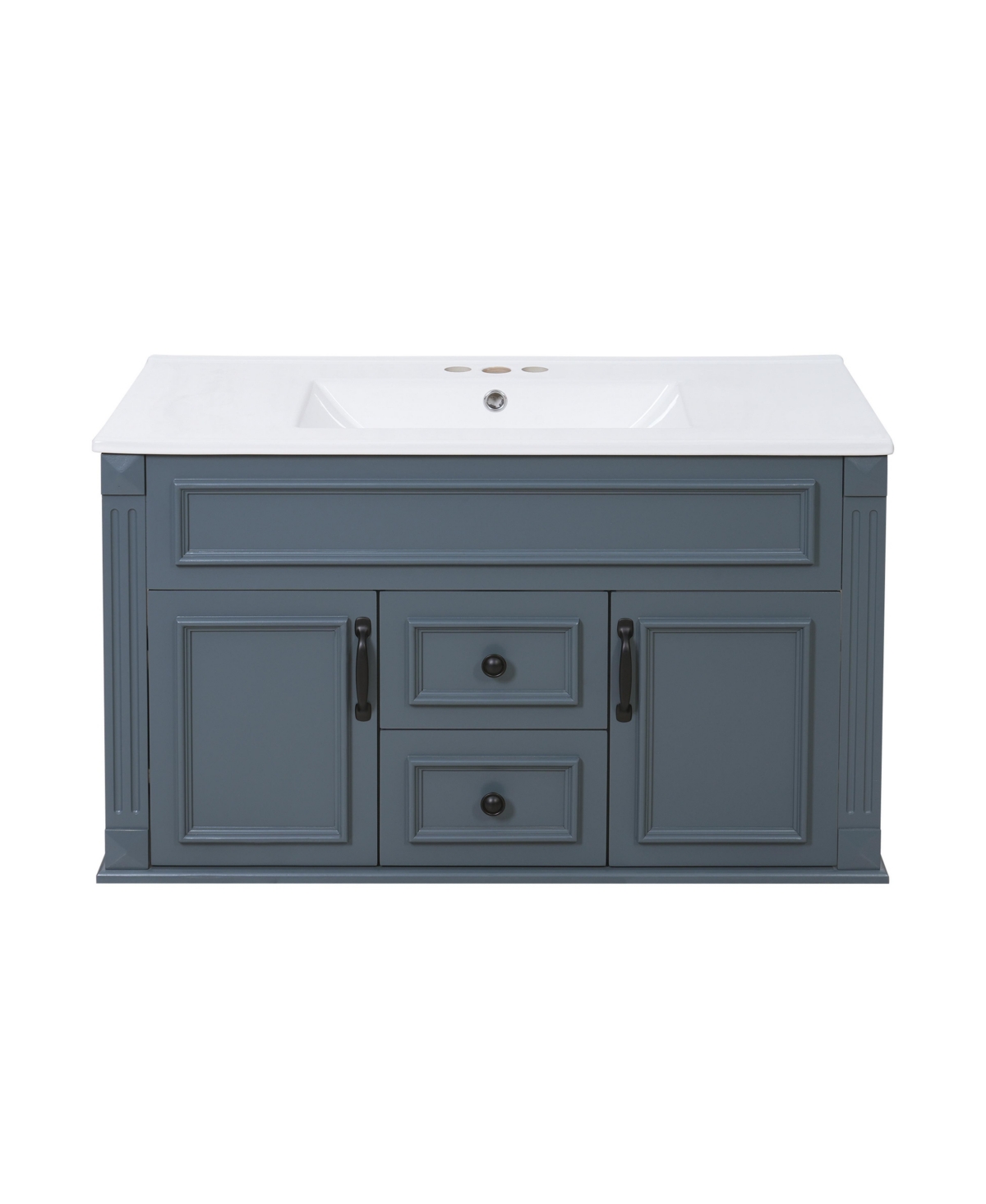 Sillysis 36 Inch Floating Bathroom Vanity, Mdf Cabinet with Solid Wood Frame, Ceramic Integrated Sink - Blue