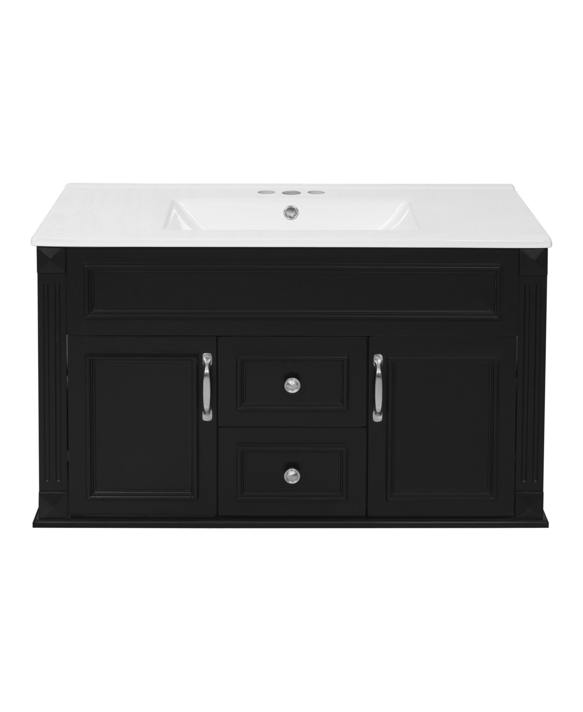 Sillysis 36 Inch Floating Bathroom Vanity, Mdf Cabinet with Solid Wood Frame, Ceramic Integrated Sink - Black