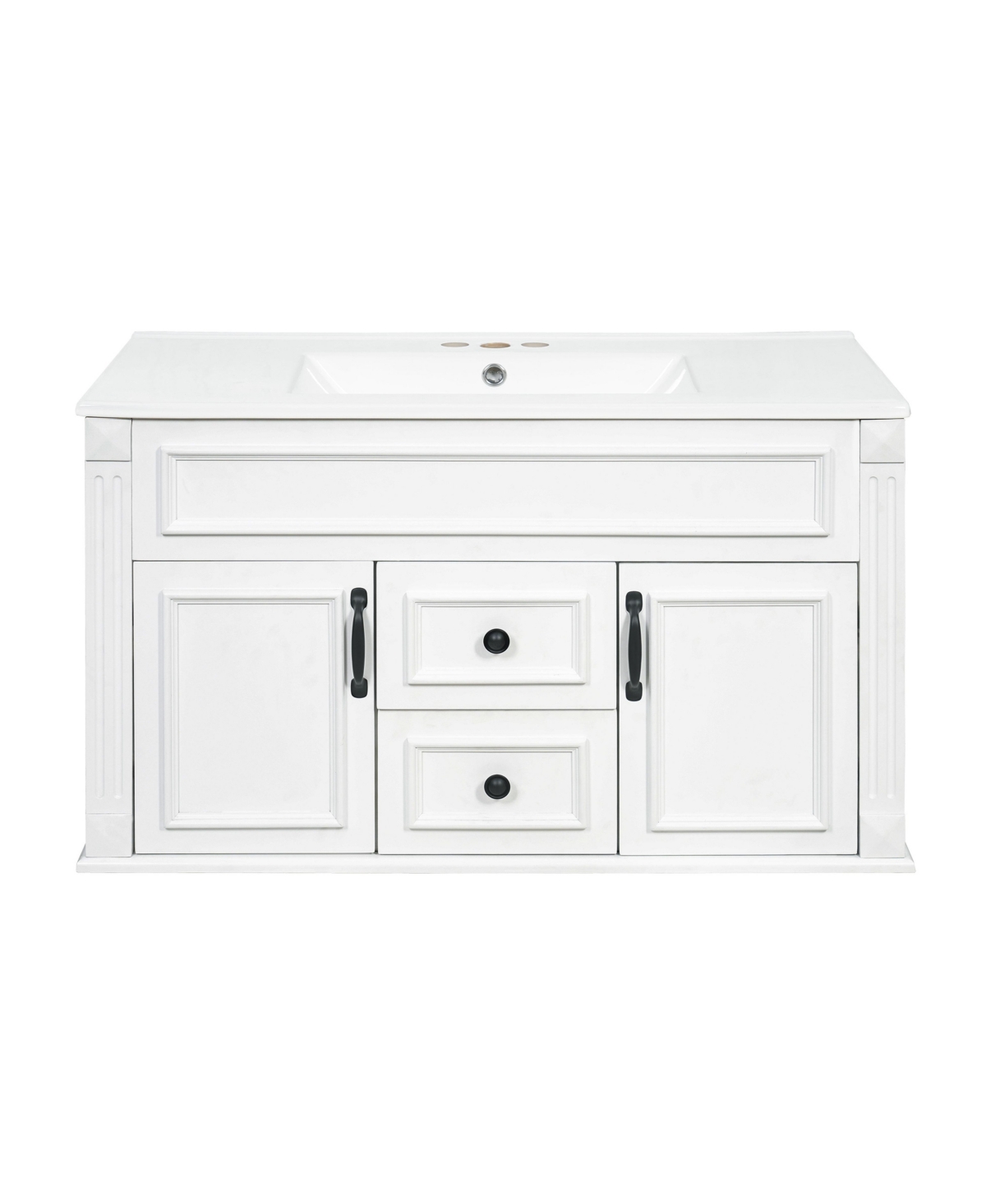 Sillysis 36 Inch Floating Bathroom Vanity, Mdf Cabinet with Solid Wood Frame, Ceramic Integrated Sink - White