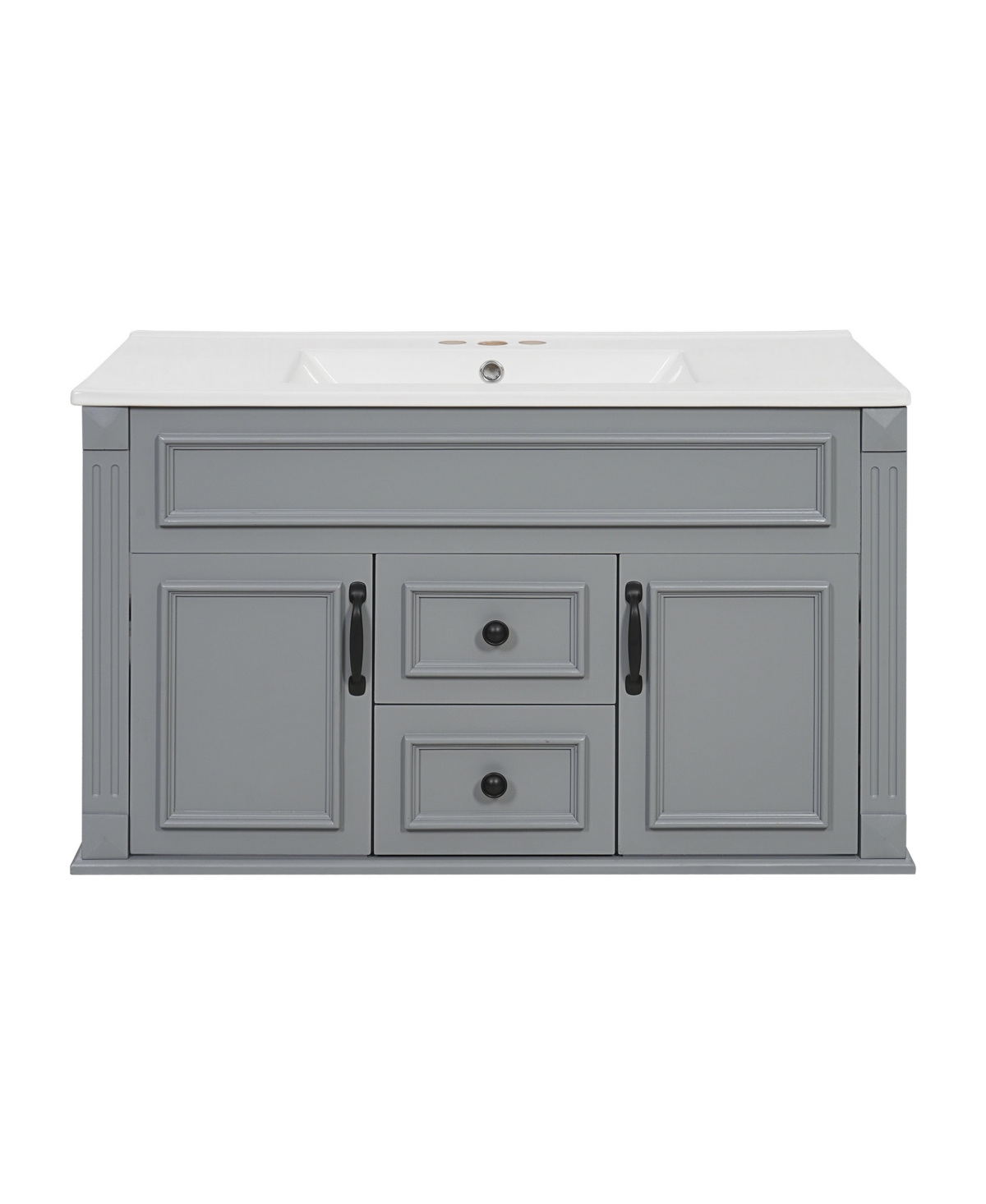 Sillysis 36 Inch Floating Bathroom Vanity, Mdf Cabinet with Solid Wood Frame, Ceramic Integrated Sink - Grey