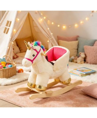 Toddler Unicorn 26.8" L x 13" W x 17.7" H, Realistic Sound, Safety Belt, Rocking Horse, 55 lbs, Ages 18-36 Months