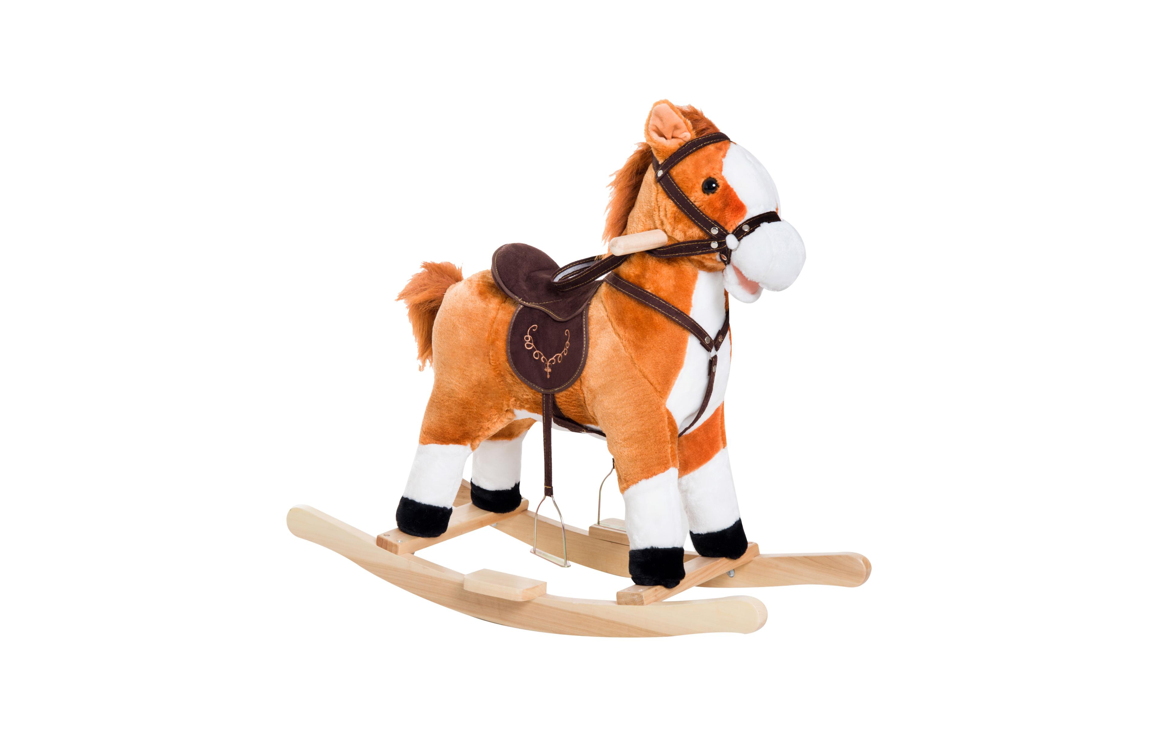 Sevorley Plush Poplar Wood & Steel Rocking Horse with Galloping Sounds, 88 lb Capacity, Ages 3+