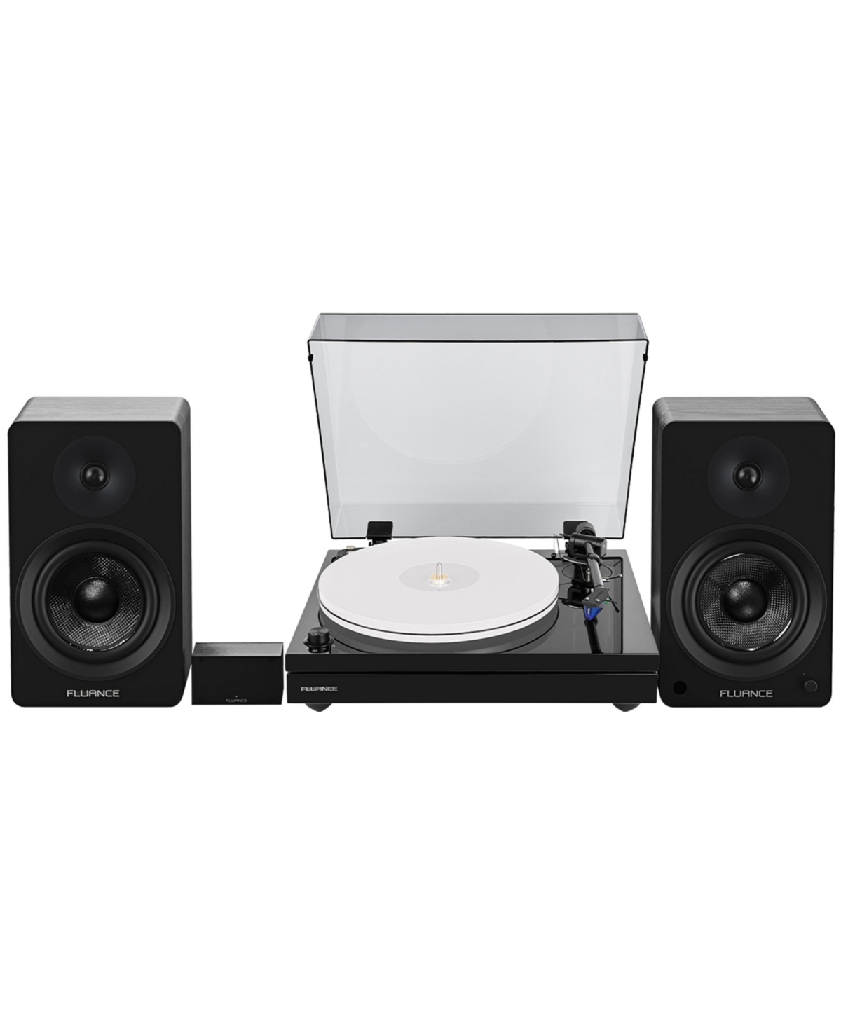 Fluance RT87 Reference High Fidelity Dual-Plinth Turntable (Piano Black), Ai61 Powered Speakers (Black Ash), PA10 Phono Preamp