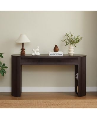 Retro Console Table, with Storage, 3 Drawers, 1 Table-Leg Niche, Round Slat Aesthetic, for Entrance, Dinning Room, Living Room