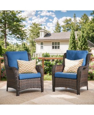 Outdoor Wicker Club Chairs Patio Seating with Olefin Weather-Resistant Cushions