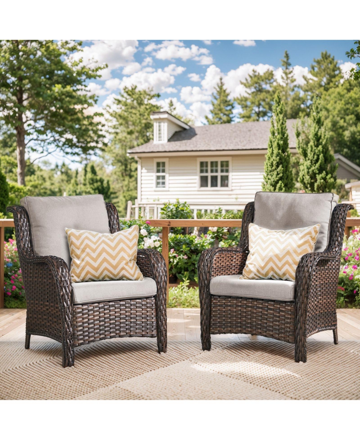 Bellefurn Outdoor Wicker Club Chairs Patio Seating with Olefin Weather-Resistant Cushions