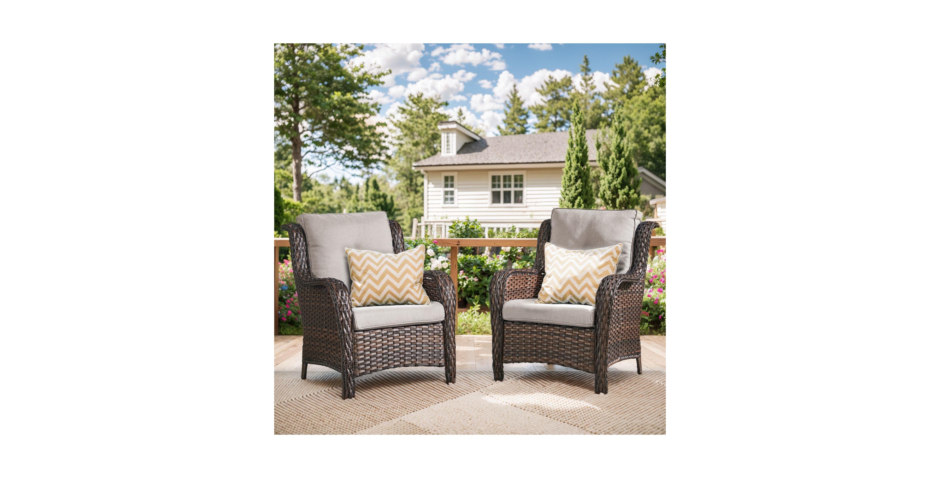 Bellefurn Outdoor Wicker Club Chairs Patio Seating with Olefin Weather-Resistant Cushions