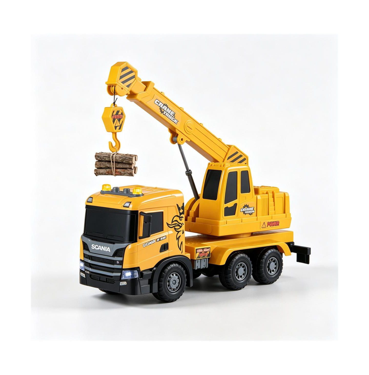 Детская игрушка SEVORLEY Scania Friction-Drive Moveable Hook Water-Spray Crane Truck Toy, цвет: Жёлтый — фото 4