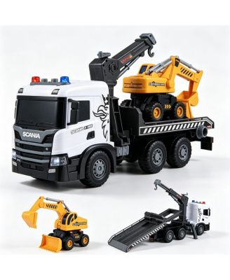 Scania Licensed Friction Drive Construction Vehicle Toy Set with Tow Truck and Excavator, 2-Piece Set