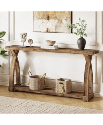 63" Solid Wood Console Table with 2-Tier Storage