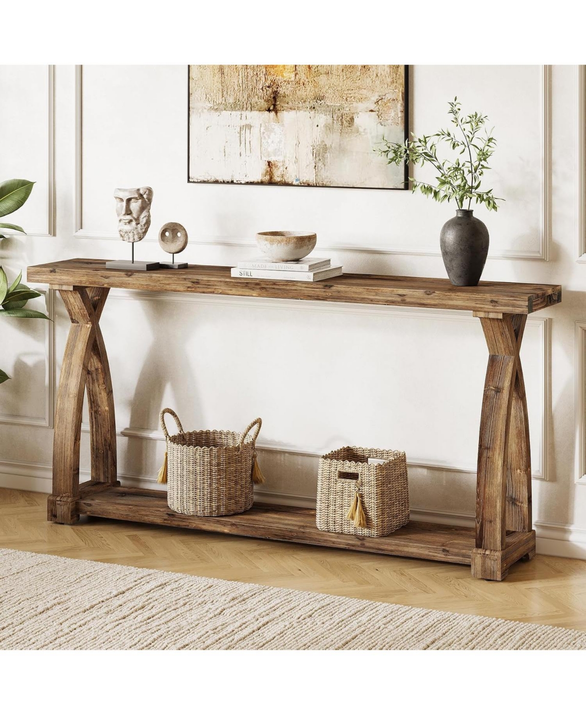 Tribesigns 63" Solid Wood Console Table with 2-Tier Storage