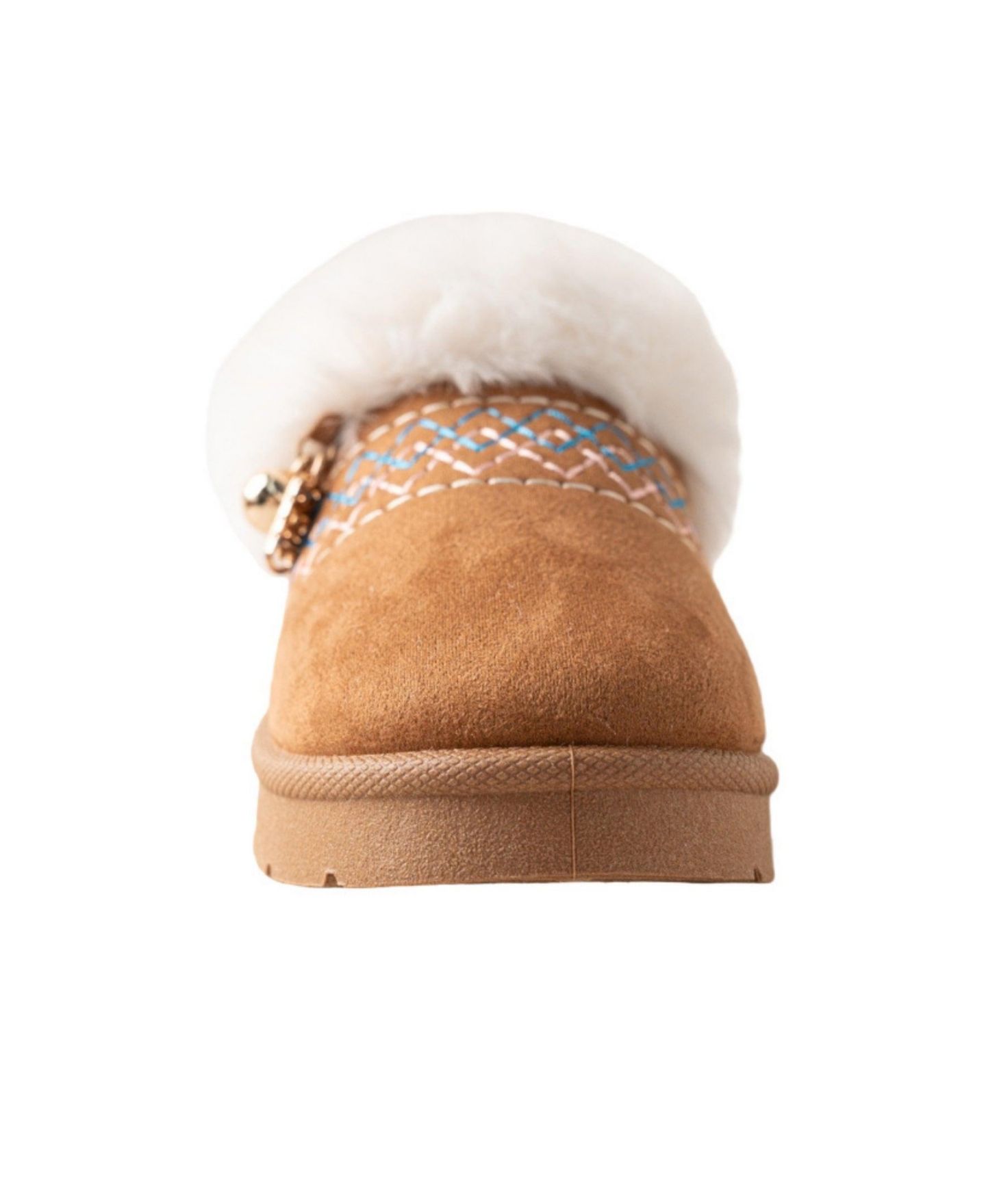 Тапочки Bebe Plush Faux Fur Collar Memory Foam Boot Slide Slippers для девочек, цвет: Коньячный — фото 4