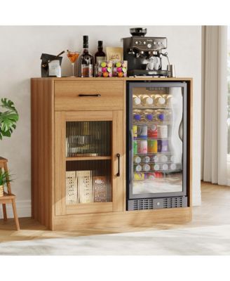39.37 Inch Engineered Wood Wine Bar Cabinet with Mini Fridge Space, Acrylic Doors and Power Hub