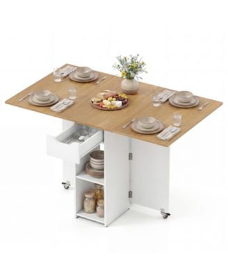 47.5in Farmhouse Extendable Wooden Dining Table with Lockable Wheels