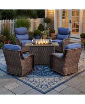 4 - Person Patio Furniture Chair Set with Fire Pit Table, 4 Swivel Glider Chairs with 6-Inch Cushions